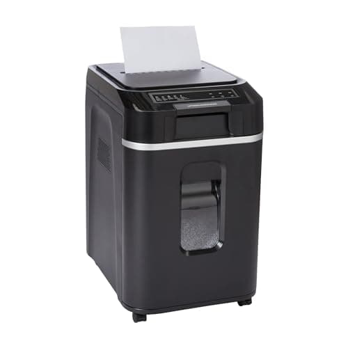 Amazon Basics 200-Sheet Auto Feed Cross-Cut Paper Shredder, High Security P-4, Anti-Jam, 8.5 Gallon Pullout Bin, Black