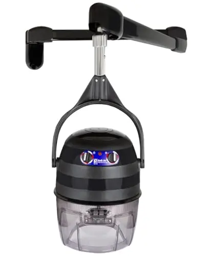 Pibbs 515 Kwik Dri Wall-Mounted Hair Dryer for Professional Salons, 1100W Hooded Dryer, Adjustable 6' Wall Arm, Flip-Top Visor, Timer & Temperature Control Dial, PIB-515