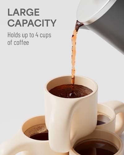 Veken French Press Plunger Coffee Tea Maker 34 Ounce 1 Liter, Double Wall Vacuum Insulated Stainless Steel Coffee Press with 4 Filter Screens for Camping Travel Gifts, Dishwasher Safe, Grey 6