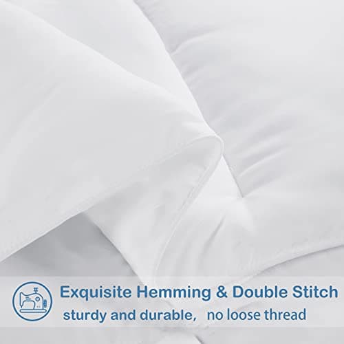 EASELAND Queen Size Down Alternative Comforter - Quilted Duvet Insert for All Seasons, Soft Lightweight with Corner Tabs, Summer Winter Warm Bedding, White 88×88 Inches 5
