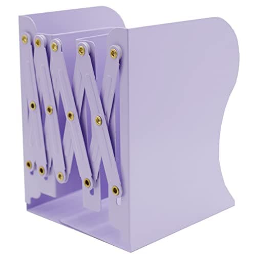 Zyners Adjustable Metal Bookends Heavy Duty for Shelves, 2 Dividers, Anti-Slip Design Expandable Book Ends for Desk, Office(Purple, 19 inches Max)