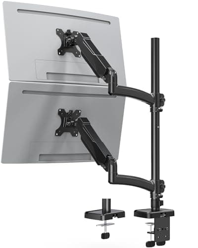 MOUNTUP Vertical Dual Monitor Mount Holds 4.4-17.6lbs, up to 32 Inch Stacked Monitor Mount with Gas Spring Arm with Clamp/Grommet Base Dual Monitor Stand for Desk, VESA 75x75/100x100 MU6012A