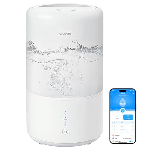 Govee Smart Humidifiers for Bedroom, Top Fill 3L Cool Mist Humidifier, 24 dB Super Quiet, Auto Mode, 30H Runtime, 360°Nozzle with Adjustable Mist Air Humidifier for Large Room, Baby Nursery and Plants