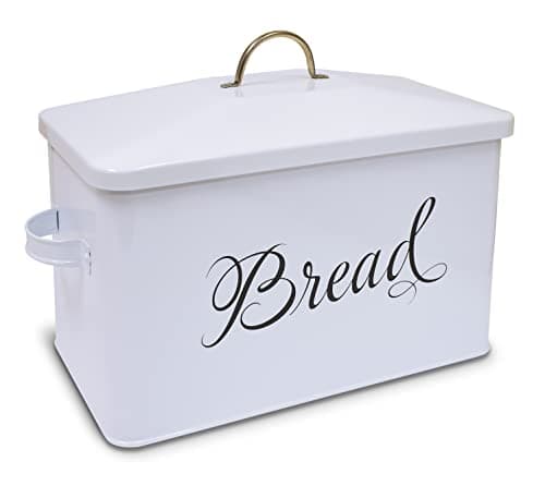 Better Kitchen Products Classic Metal Bread Box with Side Handles, Large Capacity (2 Bread Loaves), Farmhouse Bread Bin for Kitchen Countertop, Steel Bread Storage Container with Lid, White