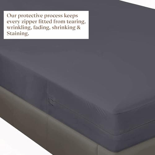 Zipper Fitted Sheet - Twin Size, 8 Inch Deep Pocket, Hotel Quality Brushed Microfiber Bottom Sheet, Soft Wrinkle-Free, Shrinkage and Fade Resistant, 1 Fitted Sheet Only (Dark Grey) 6
