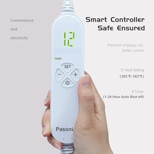 Pasonio Full Weighted Electric Heating Pad for Back Pain, Cramps, Relief - Auto Shut Off - 2.3lb Heat Pad with Moist & Dry Heat Therapy Options - Hot Heated Pad - (XL 12"x24") - PYQ0Z 7