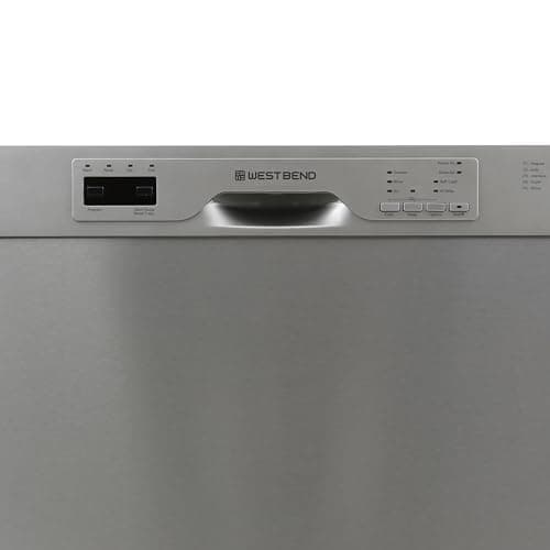 West Bend Dishwasher 24-Inch Built In with 3 Wash Options and Automatic Cycles, Stainless Steel Construction with Electronic Control LED Display, Low Noise Rating, 57 dBA, Metallic 7