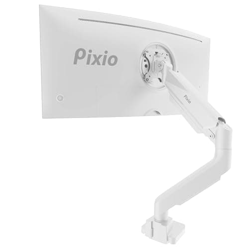 Pixio PS2S White Ultrawide Heavy-Duty Premium Single Monitor Arm Stand Desk Mount - Fits up to 49 inches Monitors, Weights up to 39lbs Flat / 31lbs Curved, Compatible with VESA 75x75 100x100mm