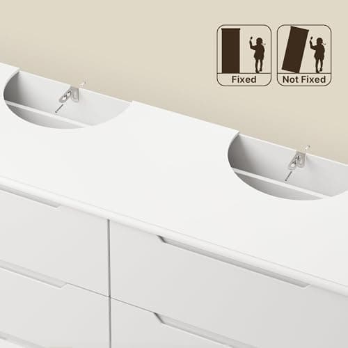 Gizoon 6 Drawer Double Dresser for Bedroom with Anti-Tip Design, Modern Wide Wooden Chest of Drawers with Cut-Out Handles, Closet Storage Organizer and TV Stand for Living Room, Hallway, Entryway 6