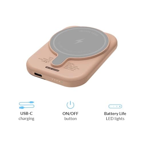VELVET CAVIAR Battery Pack Compatible with MagSafe - Magnetic Portable Power Bank with USB-C Cable - Slim Charger for iPhone 12 13 14 15 - Fast Charging 5000 mAh (Nude Checkered) 3