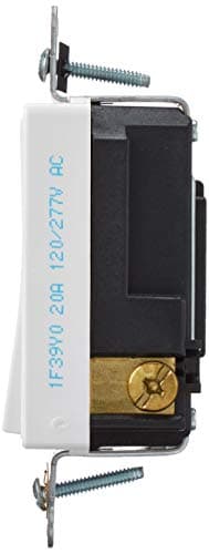 Leviton 20 Amp, 120/277 Volt Decora Plus Rocker Single-Pole AC Quiet Switch, 5621-2W, White 5