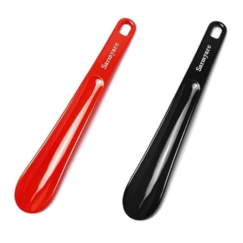 Sarmyarc Shoe Horn,2 Pack Plastic Shoe Horns, 10.3 Inches - Shoe Horns for Men, Women,Seniors& Kids Portable for Travel Use (Red/Black)