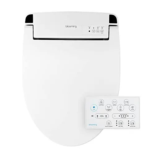 Blooming NB-R1260R Bidet Toilet Seat - Smart Toilet Seat, Warm Water, Dryer, Heated Seat, Sittable Lid, LED Nightlight - White - Attachment with Remote Control (Round)