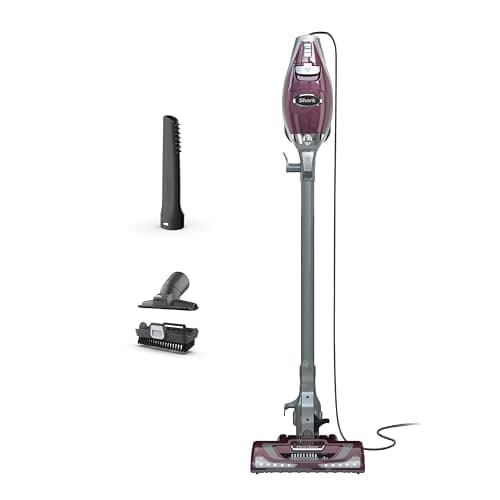 Shark HV322 Rocket Pet Plus Corded Stick Vacuum with LED Headlights, XL Dust Cup, Lightweight, Perfect for Pet Hair Pickup, Converts to a Hand Vacuum, with (2) Pet Attachments, Bordeaux/Silver