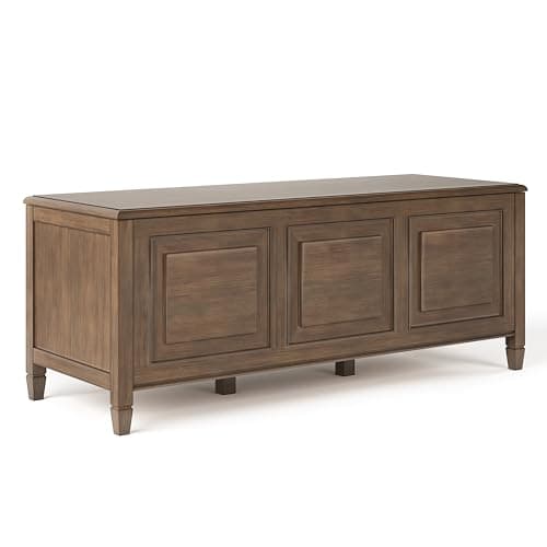 SIMPLIHOME Connaught Storage Bench - 51 inch Wide Solid Wood Trunk Bench in Natural Aged Brown, Traditional Bench for Entryway with Lift-Up Lid and 3 Hidden Compartments