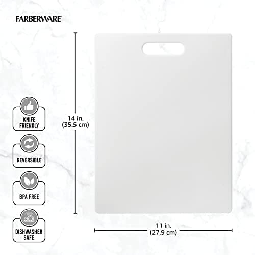 Farberware Large Cutting Board, Dishwasher- Safe Plastic Chopping Board for Kitchen with Easy Grip Handle, 11-inch by 14-inch, White 5
