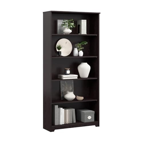 Bush Home Tall 5 Shelf Bookcase, Large Open Bookshelf, Sturdy Display Cabinet for Living Room or Home Office, Cabot Collection, Espresso Oak