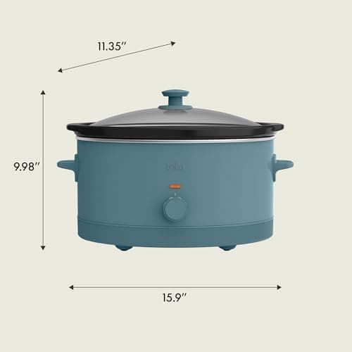 bella 6.0 Qt Manual Slow Cooker, Ceramic Nonstick Coating, 3 Temperature Settings, Dishwasher Safe Stoneware Pot and Tempered Glass Lid, Cool Touch Handles & Tangle Free Cord Wrap, Surf 8