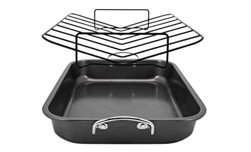 Eternal Living 6 Piece Rectangular Turkey Roaster Pan with Rack Carving Knife Fork Baster and Brush, Roasting Pan 15 Inch Black 5