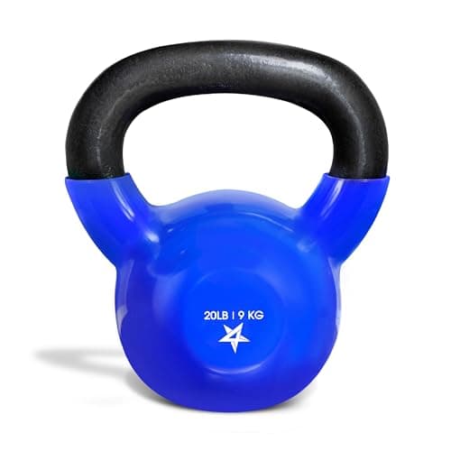 Yes4All Kettlebell, 20 lb Vinyl Coated Cast Iron Strength Training Kettlebells for Home Gym Exercises, Heavy Weights Gym, Fitness, Full Body Workout Equipment, Push up, Grip, Strength Training - Blue