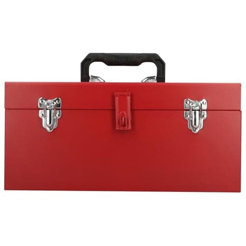 URREA Storage Box - Heavy Duty 16" x 7" x 7" Metal Tool Box with Chrome Plated Metallic Latch & Durable PVC Handle - D3 5