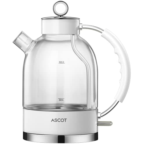 ASCOT Electric Kettle, Glass Electric Tea Kettle Gifts for Men/Women/Family 1.5L 1500W Borosilicate Glass Tea Heater, with Auto Shut-Off and Boil-Dry Protection (Polar White)
