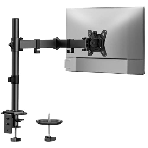 HUANUO Single Monitor Mount, Monitor Arm for 13”-32” Monitors up to 17.6 lbs, Adjustable Stand with 16” Max Height, Desk Mount with C-Clamp and Grommet Base, VESA 75x75mm or 100x100mm