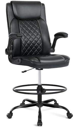 Misolant Drafting Chair, Tall Office Chair for Standing Desk, Standing Chair with Adjustable Height and Flip-up Armrest, Leather Drafting Chair, High Office Chair for Counter Height Desk