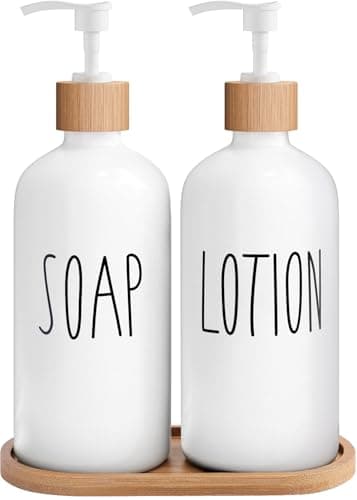 MOMEEMO White Soap Dispenser Bathroom Set, Soap and Lotion Dispenser Set Suitable for Bathroom Accessories Decor. (White)