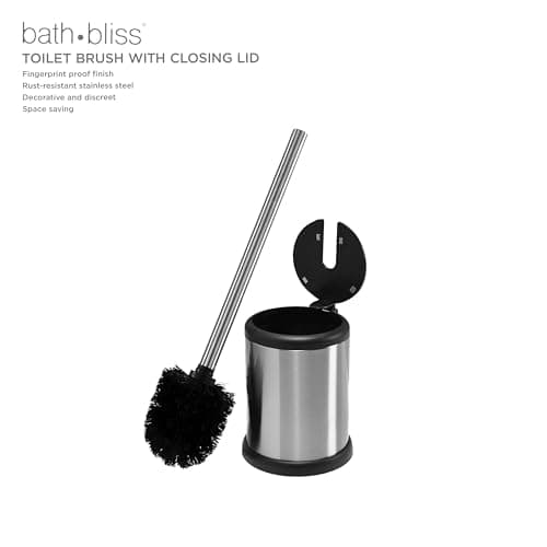 Bath Bliss Toilet Brush and Holder | Self Closing Lid | 360 Degree Brush Head | Bathroom Cleaning | Compact Size | Storage and Organization | Stainless Steel 7