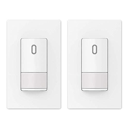 ELEGRP Single Pole Occupancy Motion Sensor Light Switch, PIR Infrared Motion Activated Switch, Need Grounding Wire, No Neutral Wire, for CFL/LED/Incandescent, with Plate, UL(2 Pack, Matte White)