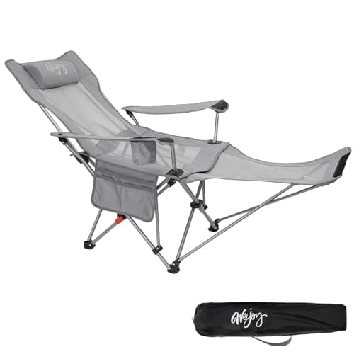 #WEJOY 2-in-1 Reclining Camping Chair, Lightweight Folding Camping Chair with Adjustable Backrest & Footrest, Camping Lounge Chair with Headrest, Cup Holder, Storage Bag, for Beach, Lawn, Concert