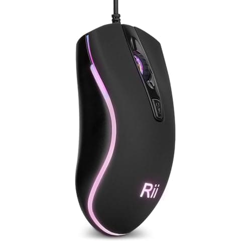 Rii RM105 Wired Mouse,Computer Mouse with Colorful RGB Backlight,Comfortable Grip Ergonomic Optical,USB Wired Mice Support Windows PC, Laptop,Desktop,Notebook,Chromebook 9