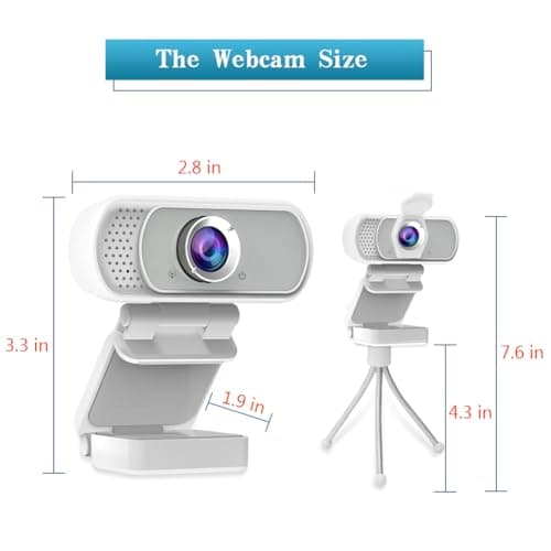 HZQDLN Webcam for PC, HD 1080P Webcam with Microphone, 110° Wide Angle USB Plug & Play - Noise Canceling for Video Calls, Streaming, Gaming - Built-in Privacy Shutter & Tripod 8
