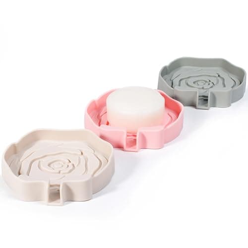 3PC Self-Draining Silicone Soap Dish, Soap Holder/Tray/Saver for Shower, Bathroom, Kitchen, Bathtub, Keep Soap Dry and Easy to Clean (Light Color)