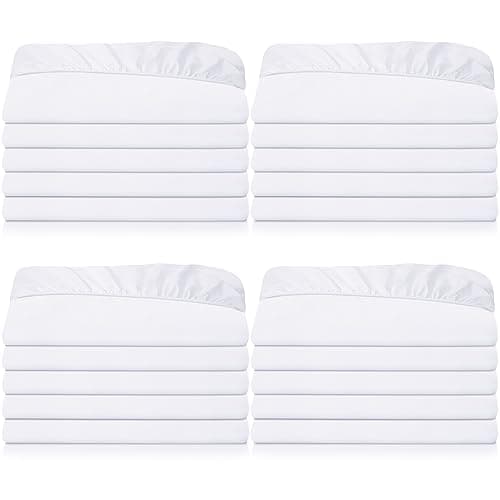 Preboun 20 Pack Fitted Sheets Bulk with Pocket Elastic Corners Comfy Microfiber Fabric Soft Bed Sheet for School Dormitory Home Hotel Hospital Room Massage Table(Twin,White)