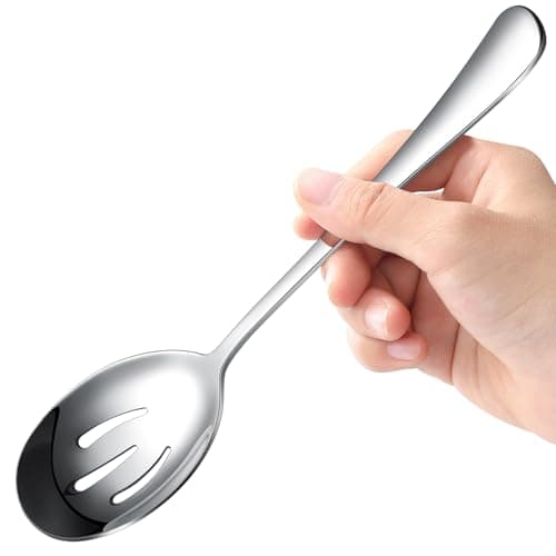 AYFDISHS Serving Spoons 8.7 Inches Slotted Serving Spoon Large Cutlery for Catering Buffet, Mirror Polished, Dishwasher Safe, 4 Pieces 6