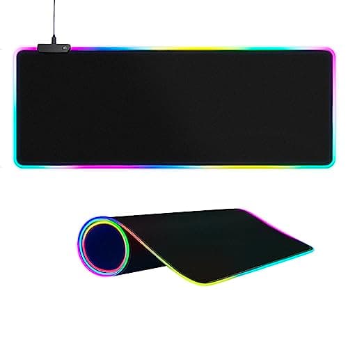Large RGB Gaming Mouse Pad -15 Light Modes Touch Control Extended Soft Computer Keyboard Mat Non-Slip Rubber Base for Gamer Esports Pros 31.5X11.8(RGB)