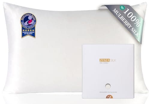 ZIMASILK 100% Pure Mulberry Silk Pillowcase for Hair and Skin Health,Soft and Smooth,Both Sides Premium Grade 6A Silk,600 Thread Count,with Hidden Zipper,1pc(Standard 20''x26'',White)