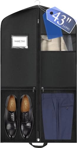 HOTOR Heavy-Duty Travel Garment Bag - 43" Foldable & Dust-Proof Suit Bag for Hanging Clothes, Gowns, Coats, Shirts and Dresses