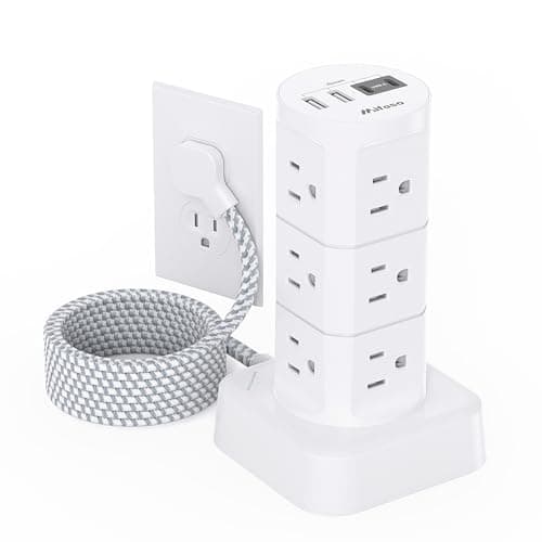 Power Strips with Surge Protection, Flat Plug Power Strip with 12 Outlets 4 USB Ports, Charging Station Tower 1875W/15A 1080J 6Ft Extension Cord with Multiple Outlets, Office Supplies, Dorm Essentials