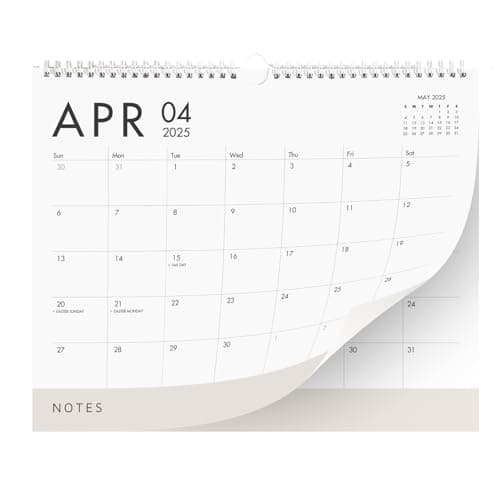 Horizontal Wall Calendar 2025-2026, 18 Months Hanging Calendar (January 2025 to June 2026) Modern White Design with Beige Notes Section 11x13.5 Inches