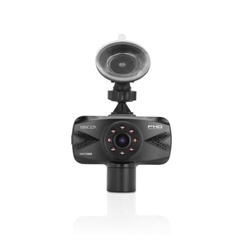 Minolta 2-Channel 1080p Dash Cam with Interior Camera - Night Vision, G-Sensor, Loop Recording, Motion Detection, 2.7” LCD Screen, 120° Wide Lens, USB Power, Dual View, 16GB Card, Compact (Black)