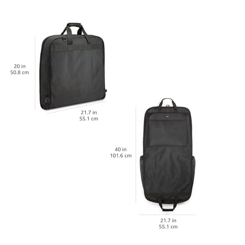 Amazon Basics 43" Travel Garment Bag Travel, Spacious Suit Bag with Detachable Shoulder Strap, Exterior/Interior Pockets, Leather-reinforced Corners, Trifold, Black 5