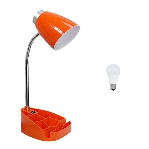 Simple Designs LD1002-ORG-LB 18.5" Gooseneck Organizer Desk Lamp with iPad Tablet Stand Book Holder with LED Bulb, Orange