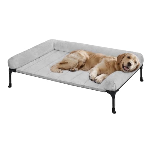 Veehoo Orthopedic Elevated Dog Bed with Fluffy Plush Bolster Cushion, Indoor Raised Dog Beds for Large Dogs, Soft Pet Sofa Cot with Removable Washable Mat, No-Slip Feet, 42 x 30 inches, Grey 6