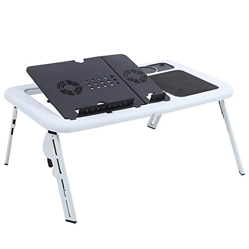 Laptop Table Stand for Bed, Portable Adjustable Lap Desk with Cooling Fan for Couch and Sofa