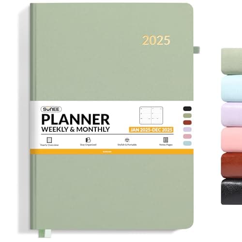 SUNEE 2025 Weekly & Monthly Hardcover Planner 8" x 11" - 12 Month (January 2025 - December 2025), Small Hardcover Planner, Pocket, Notes, 100 GSM Paper, Sage Green