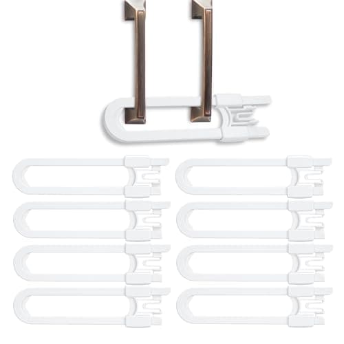 Vmaisi 8 Pack Baby Sliding Cabinet Locks - Adjustable U Shaped Child Safety Locks,Childproof Latches for Kitchen Bathroom Storage Cupboards Doors, Handles and Knobs White