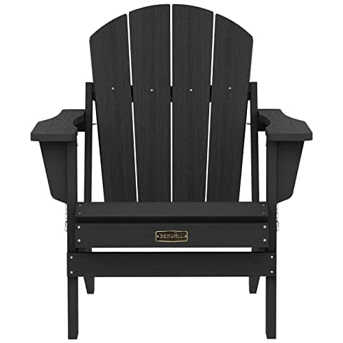 SERWALL Folding Adirondack Chairs Patio Chairs Lawn Chair Outdoor Weather Resistant for Patio Garden, Backyard Deck, Fire Pit - Black 13
